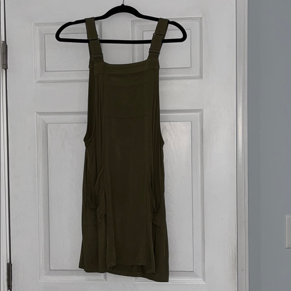Army green overall dress with pockets